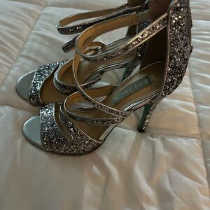 Elegant Silver Glitter Strappy Heels